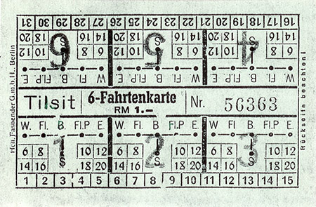 6-Fahrtenkarte Tilsit Straßenbahn