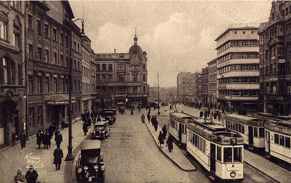 Koenigsberg Steindamm with railway lines 3 and 7