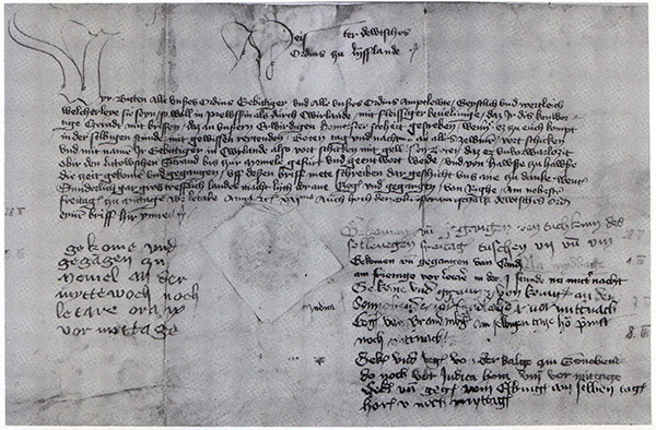 Order brief 28-2-1421 nach Marienburg postal history Postal service of the German Order