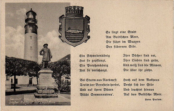 SEESTADT PILLAU Kurfuerst Denkmal anthem of the Pillau