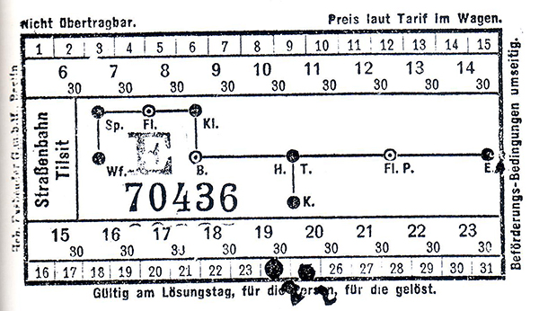 Fahrplan der Tilsiter Strassenbahn