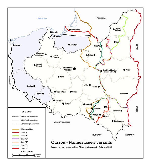 line_a-f_ang Curzon-Linie Polnisch-sowjetische Grenze und Curzon-Linie